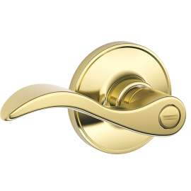 Schlage J Series J40 V SEV 605 Privacy Door Lockset, Turn Button Lock, Lever Handle, Metal/Zinc, Bright Brass