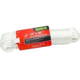 BARON 54805 Rope, 1/4 in Dia, 50 ft L, 90 lb Working Load, Nylon, White