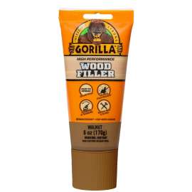 Gorilla 112126 Wood Filler, High-Performance, Brown/Walnut, 6 oz, Tube