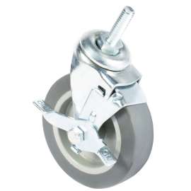 DH CASTERS C-L30T2MSB Swivel Caster with Brake, 3 in Dia Wheel, 13/16 in W Wheel, Rubber Wheel, Gray, 100 lb