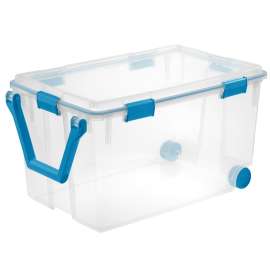 Sterilite 19434303 Wheeled Gasket Box, 120 qt, Latches Locking, Plastic, Blue Aquarium, Ergonomic Handle