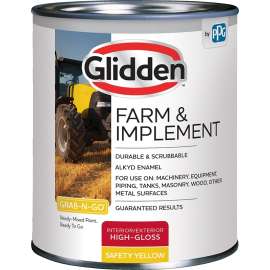 Glidden GLFIIE50YE-04 Exterior Paint, High-Gloss, Safety Yellow, 1 qt