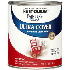 RUST-OLEUM PAINTER'S Touch 1966502 Brush-On Paint, Gloss, Apple Red, 1 qt Can