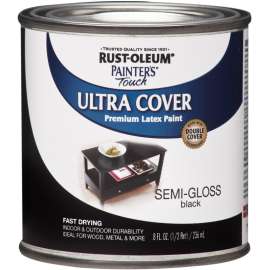 RUST-OLEUM PAINTER'S Touch 1974730 Brush-On Paint, Semi-Gloss, Black, 0.5 pt Can