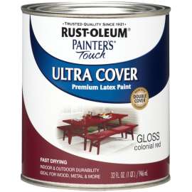 RUST-OLEUM PAINTER'S Touch 1964502 Brush-On Paint, Gloss, Colonial Red, 1 qt Can