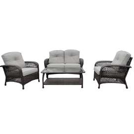 Seasonal Trends 171101 Bellevue Seating Set, Glass/Olefin/Steel/Wicker, Gray, 4-Piece
