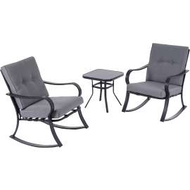 Seasonal Trends 50811 Rocking Chair Set, 24 in OAW, 30.07 in OAD, 19.9 in OAH, Steel & Tempted Glass, Gray