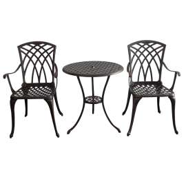 Seasonal Trends IP-XG1022 Bistro Set, KD Construction, 3-Piece, 225 lbs Seating, Aluminum Tabletop, Antique Bronze Seat
