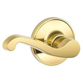 Schlage J10V LAS 605 Door Lever, Zinc, Bright Brass, 2-3/8, 2-3/4 in Backset, 1-3/8 to 1-3/4 in Thick Door