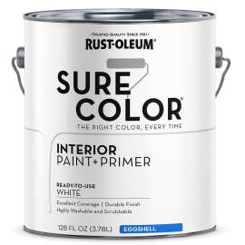 RUST-OLEUM Sure Color Series 380217 Wall Paint, Eggshell, White, 1 gal Can