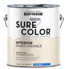 RUST-OLEUM Sure Color Series 380221 Wall Paint, Eggshell, Antique White, 1 gal Can