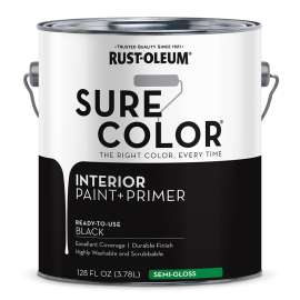 RUST-OLEUM Sure Color Series 380228 Wall Paint, Semi-Gloss, Black, 1 gal Can