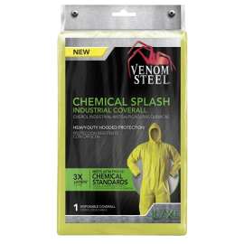 VENOM STEEL VENCV400 Chemical Splash Coveralls, L, XL, Unisex, Zipper Closure, Polyethylene/Polypropylene, Yellow
