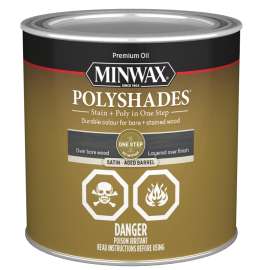 Minwax PolyShades CM2139944 Polyurethane Wood Stain, Satin, Aged Barrel, Liquid, 236 mL