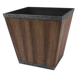 Landscapers Select S161015-12064-B Square Whiskey Barrel Planter, 14-1/2 In W, Square, High-Density Resin, Brown, Brown