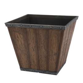 Landscapers Select S17050410-01-B Square Barn Planter, 10 in W, Square, High-Density Resin, Brown, Brown