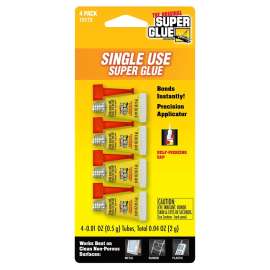 SUPERGLUE CORP 11710072 Single-Use Super Glue, Liquid, Characteristic, Clear/Transparent, 0.5 g Tube