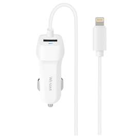 Wesdar 1-Port Car Charger, 12 to 24 V Input, 5 V Output, 2.1 A, 1.5 m Length Cord, USB Plug, White