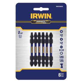 IRWIN IWAF32DEMIX6 Double-End Bit Set, Phillips, Square Drive, 1/4 in Shank, 2-3/8 in L, Steel