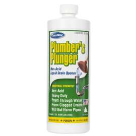 ComStar Plumber's Plunger 30-700 Drain Opener, Liquid, Clear, Sharp, 1 qt Bottle
