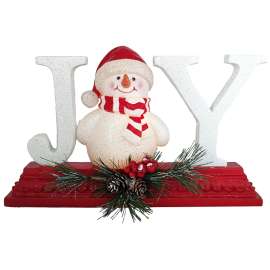 Santas Forest 89804 Lighted Joy Snowman, 8 in H, Christmas, Resin/PVC, White/Red