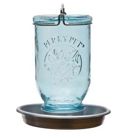 Perky-Pet 783 Wild Bird Waterer, Mason Jar, 32 oz Volume, Glass/Metal, Antique Blue