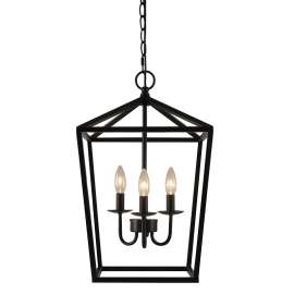 Boston Harbor LS10613 Pendant Light, 0.5 A, 120 V, 60 W, 3-Lamp, Type B/CA Bulb Lamp, Metal Fixture, Black Fixture