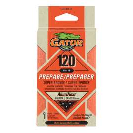 Gator 734201220 Sanding Sponge, 5 in L, 3 in W, 120 Grit, Aluminum Oxide Abrasive