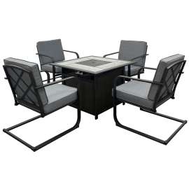 Seasonal Trends SH22SK0490 Venice Spring Patio Set w/Firepit Table, Cushion/Steel/Tile, Gray, Powder-Coated