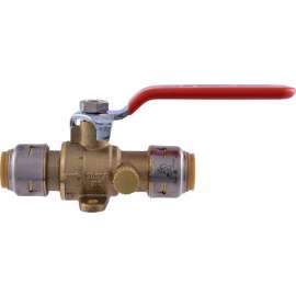 SharkBite UR24615A Ball Valve with Drain and Mounting Tab, 1/2 in Connection, Push-Fit, 250 psi Pressure, Brass Body