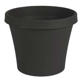 Bloem Terra TR0800 Planter, 8-3/4 in W, 8-3/4 in D, Round, Tapered Design, Plastic, Black, Matte