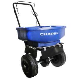 CHAPIN 81008A Salt and Ice Melt Spreader, 80 lb Capacity, Steel Frame, Poly Hopper, Pneumatic Wheel
