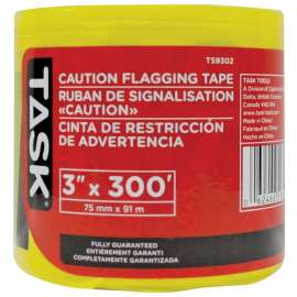 Task T59302 Caution Flagging Tape, 300 ft L, 3 in W, Yellow, PVC