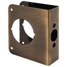 Prime-Line U 9572 Lock and Door Reinforcer, 2-3/8 in Backset, 1-3/8 in Thick Door, Brass, Antique Brass, 4-1/2 in H