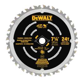 DeWALT DWA35724DB10 Saw Blade, 7-1/4 in Dia, 5/8 in Arbor, 24-Teeth, Carbide Cutting Edge