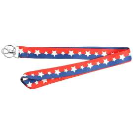HY-KO 2GO Series LAN-103 Lanyard, 18 in L, 1 in W, Polyester, Blue/Red/White, Clip End