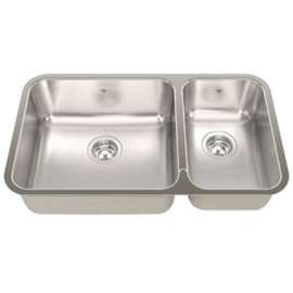 KINDRED Steel Queen Series QCUA1831R-8 Kitchen Sink, 30-7/8 in OAW, 17-3/4 in OAH, Stainless Steel, Mirror/Satin