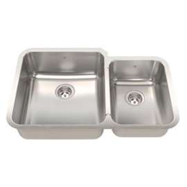 KINDRED QCMUA2233R/8 Kitchen Sink, 32-7/8 in OAW, 21-1/2 in OAH, Stainless Steel, Mirror/Satin, 2-Bowl