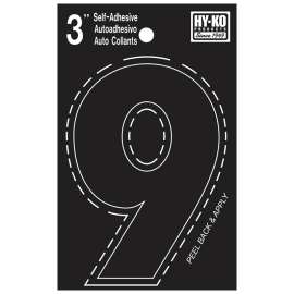 HY-KO 30400 Series 30409 Die-Cut Number, Character 9, 3 in H Character, Black Character
