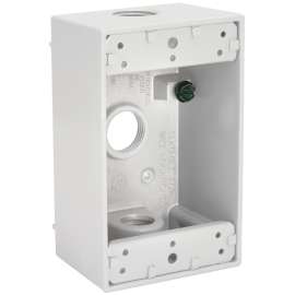 HUBBELL 5320-1 Weatherproof Box, 3 -Outlet, 1 -Gang, Aluminum, White, Powder-Coated