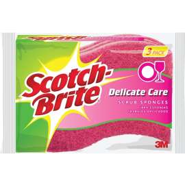 Scotch-Brite DD-3 Scrub Sponge, 4.4 in L, 2.6 in W, 0.8 in Thick, Cellulose, Pink