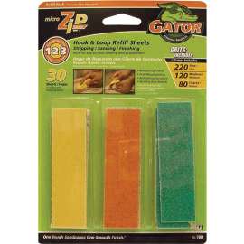 Gator MicroZip 7801 Refill Sheet, 3-1/2 in L, 1 in W, Extra Fine, Fine, Medium, 80 Grit, Aluminum Oxide Abrasive