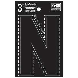 HY-KO 30400 Series 30424 Die-Cut Letter, Character: N, 3 in H Character, Black Character, Vinyl