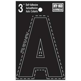 HY-KO 30400 Series 30411 Die-Cut Letter, Character: A, 3 in H Character, Black Character, Vinyl