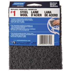 NORTON 01729 Steel Wool, 4-3/8 in L, 5-1/2 in W, #1 Grit, Medium, Charcoal
