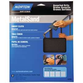NORTON MetalSand 07660747855 Sanding Sheet, 11 in L, 9 in W, Emery Abrasive, Cloth Backing