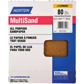 NORTON MultiSand 07660768109 Sanding Sheet, 11 in L, 9 in W, Coarse, 80 Grit, Aluminum Oxide Abrasive
