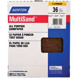 NORTON MultiSand 07660768110 Sanding Sheet, 11 in L, 9 in W, Extra Coarse, 36 Grit, Aluminum Oxide Abrasive