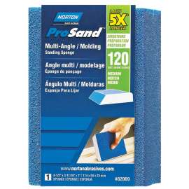 NORTON ProSand 82069 Sanding Sponge, 4-1/2 in L, 3-11/16 in W, 120 Grit, Medium, Aluminum Oxide Abrasive