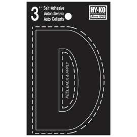 HY-KO 30400 Series 30414 Die-Cut Letter, Character: D, 3 in H Character, Black Character, Vinyl